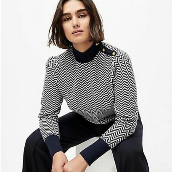 J Crew Button Detail Mockneck Sweatet Herringbone - Picture 6 of 6